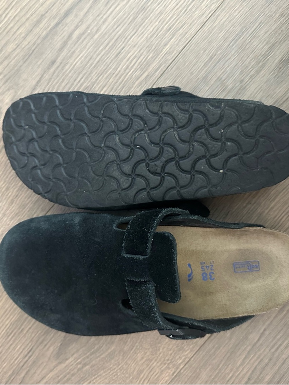 Birkenstock Black Suede Boston Clog Mule Size 38 - Picture 3 of 4